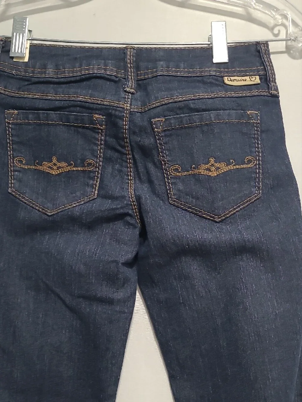 Domaine Girls Flared Jeans in Dark Blue Mid Rise Confort Stretch  Zippec Sz 10